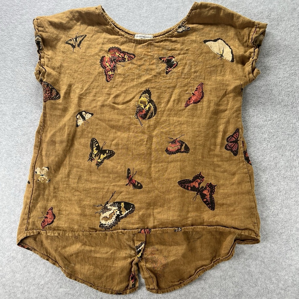 Terzo Millennio Blouse Top Womens Small Brown Butterfly Minimalist Crew Neck